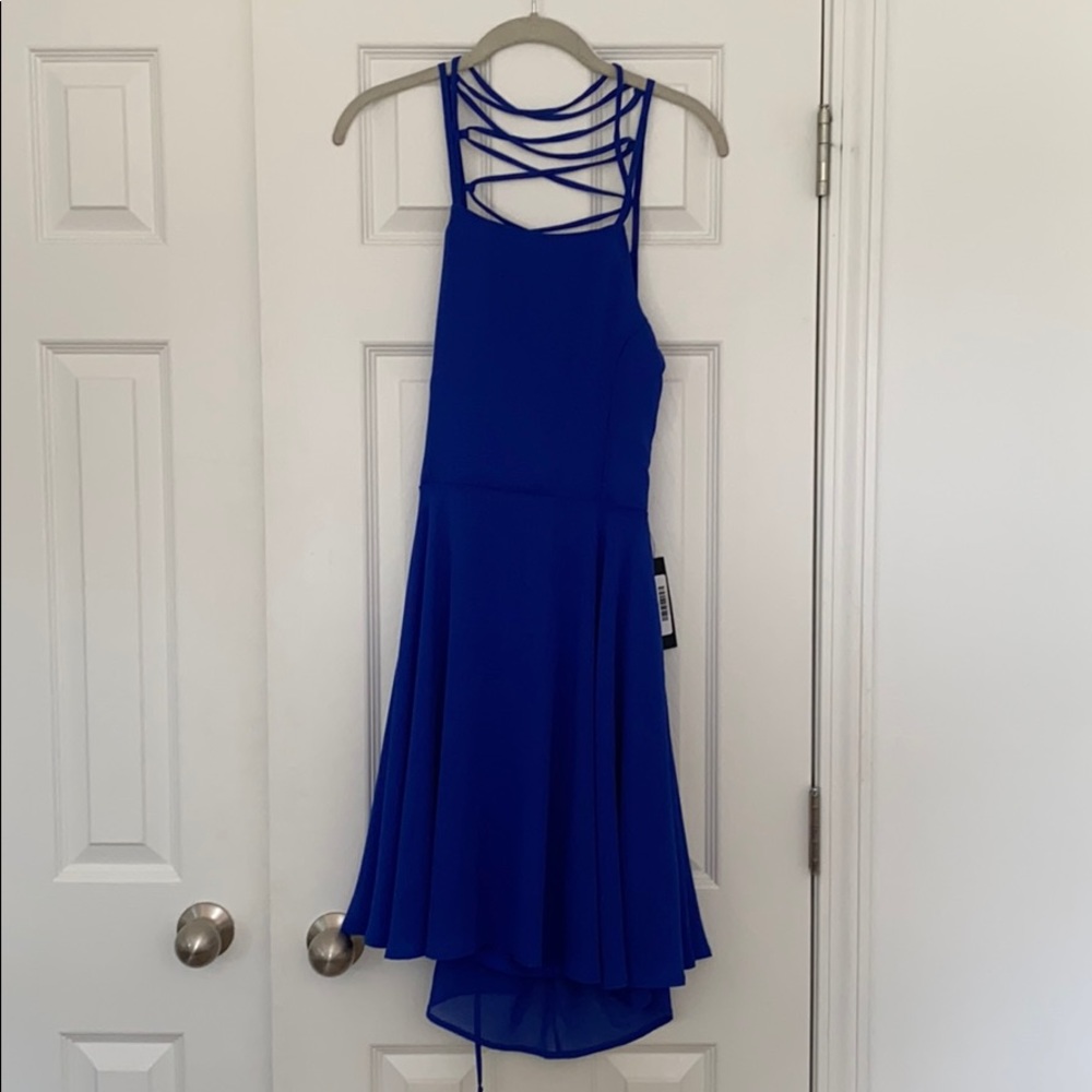 Blue open back dress